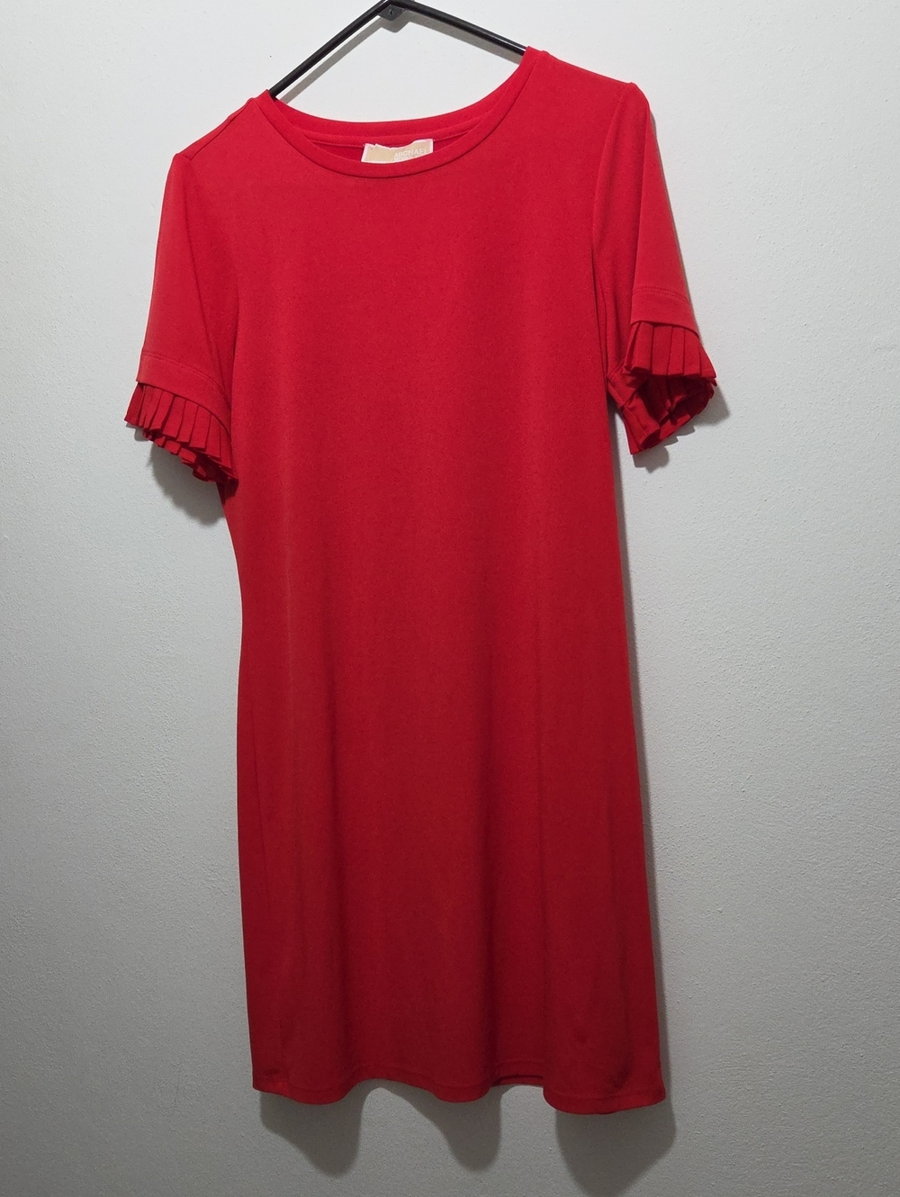 Michael Kors Red Short Sleeve Shift Dress with Pleated Cuffs